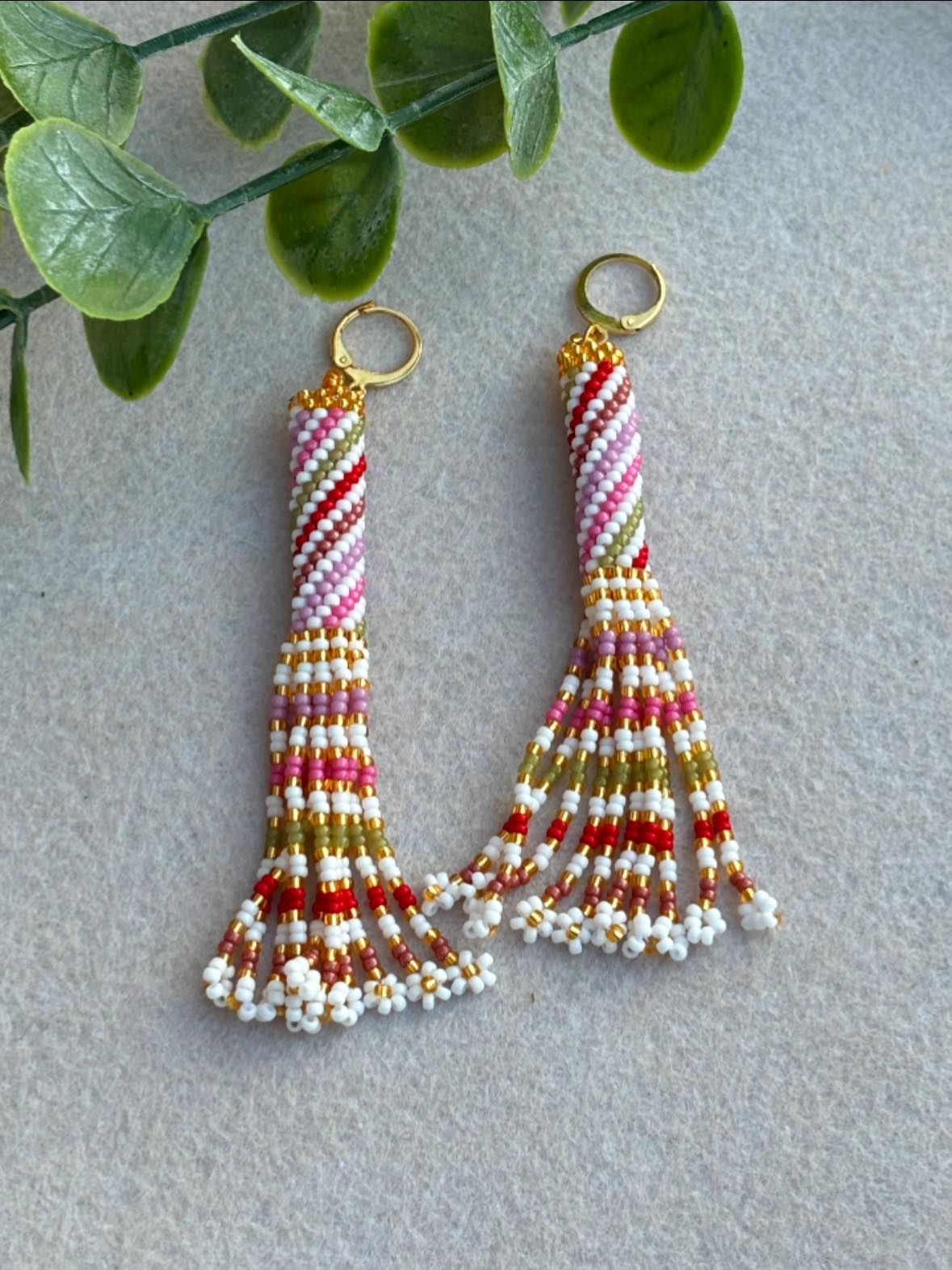 Beltane Collection: Daisy Maypole Peyote Beaded Earrings