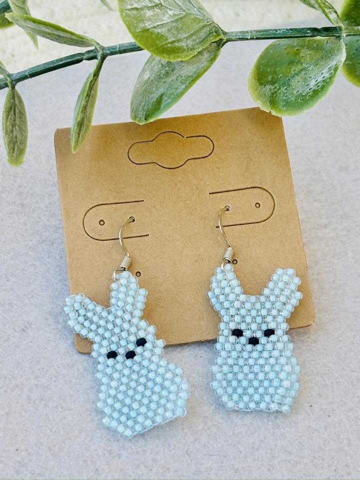 Blue Peep Bunny Brick Stitch Earrings