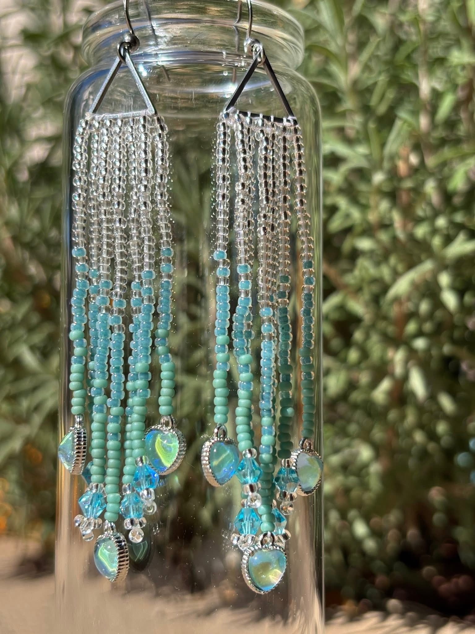 Whimsy Collection: Blue Heart Fringe Earrings