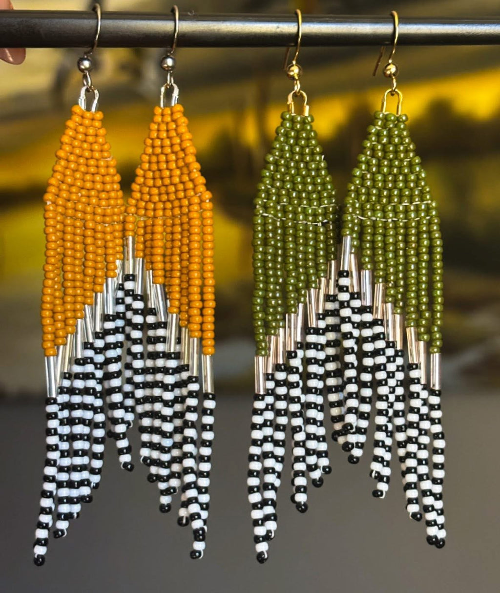 Green Beaded Fringe Earrings