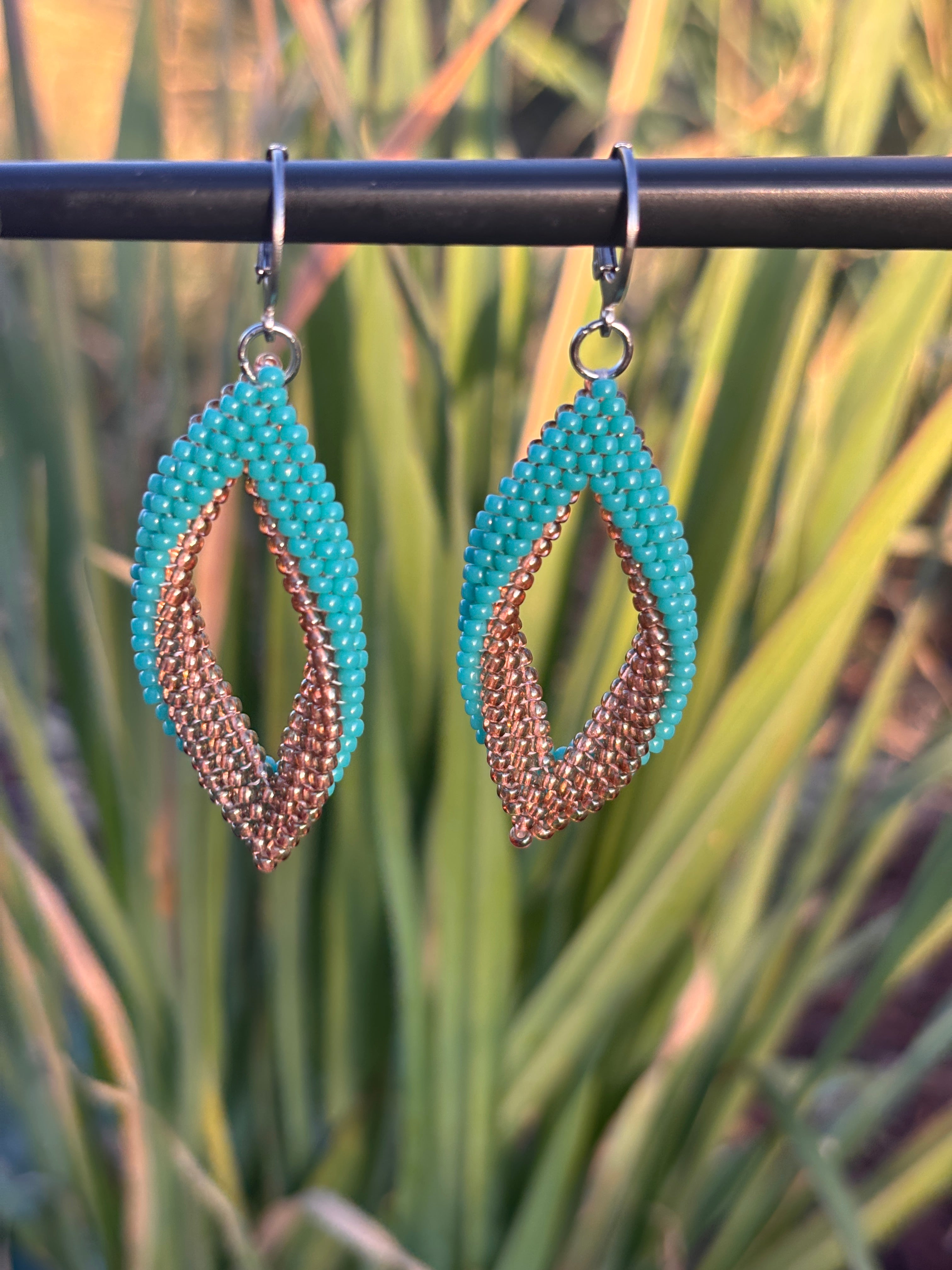 Two-Tone Leaf Beaded Earrings