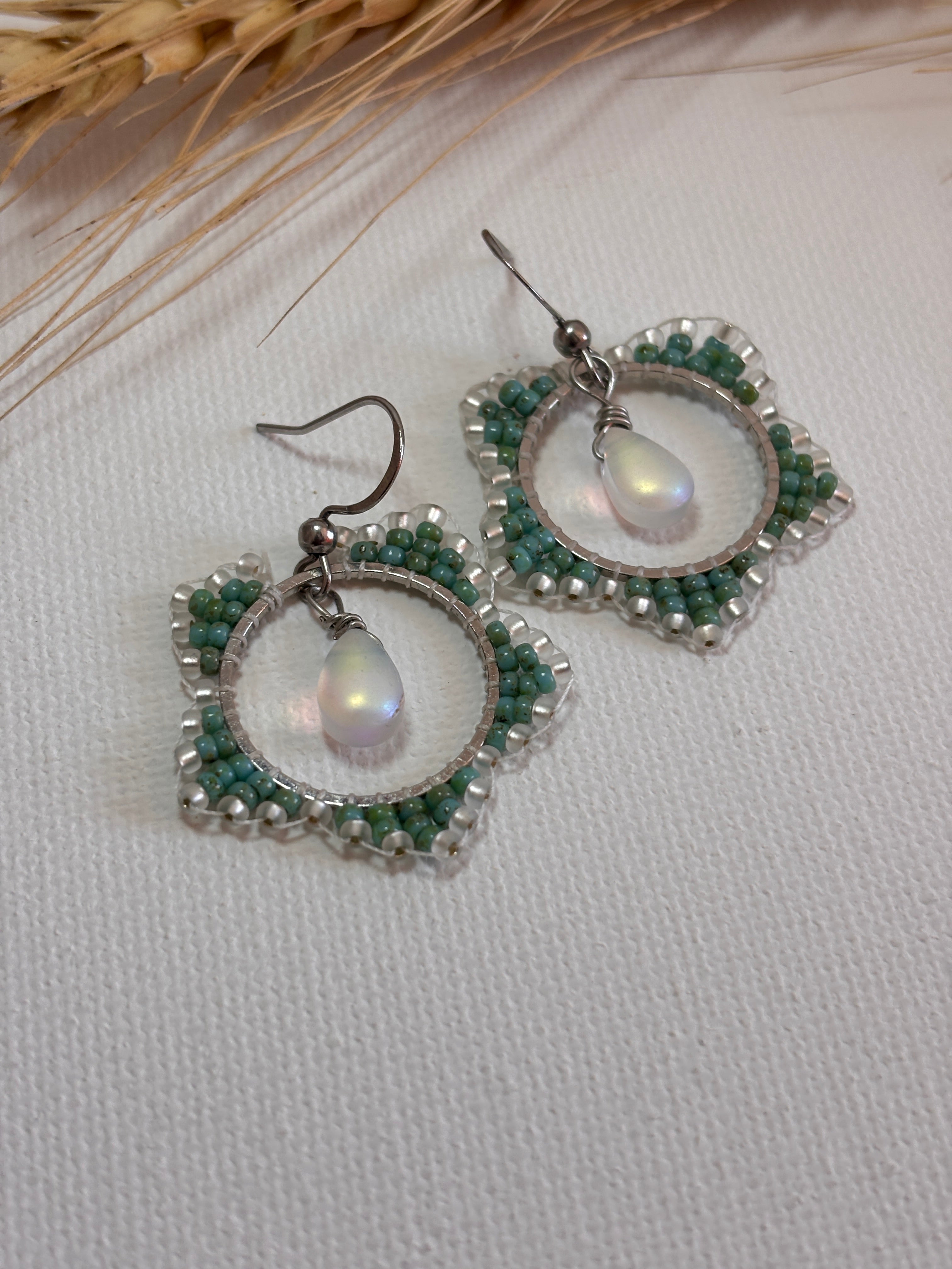 Teal Mermaid Tears Beaded Hoop Earrings