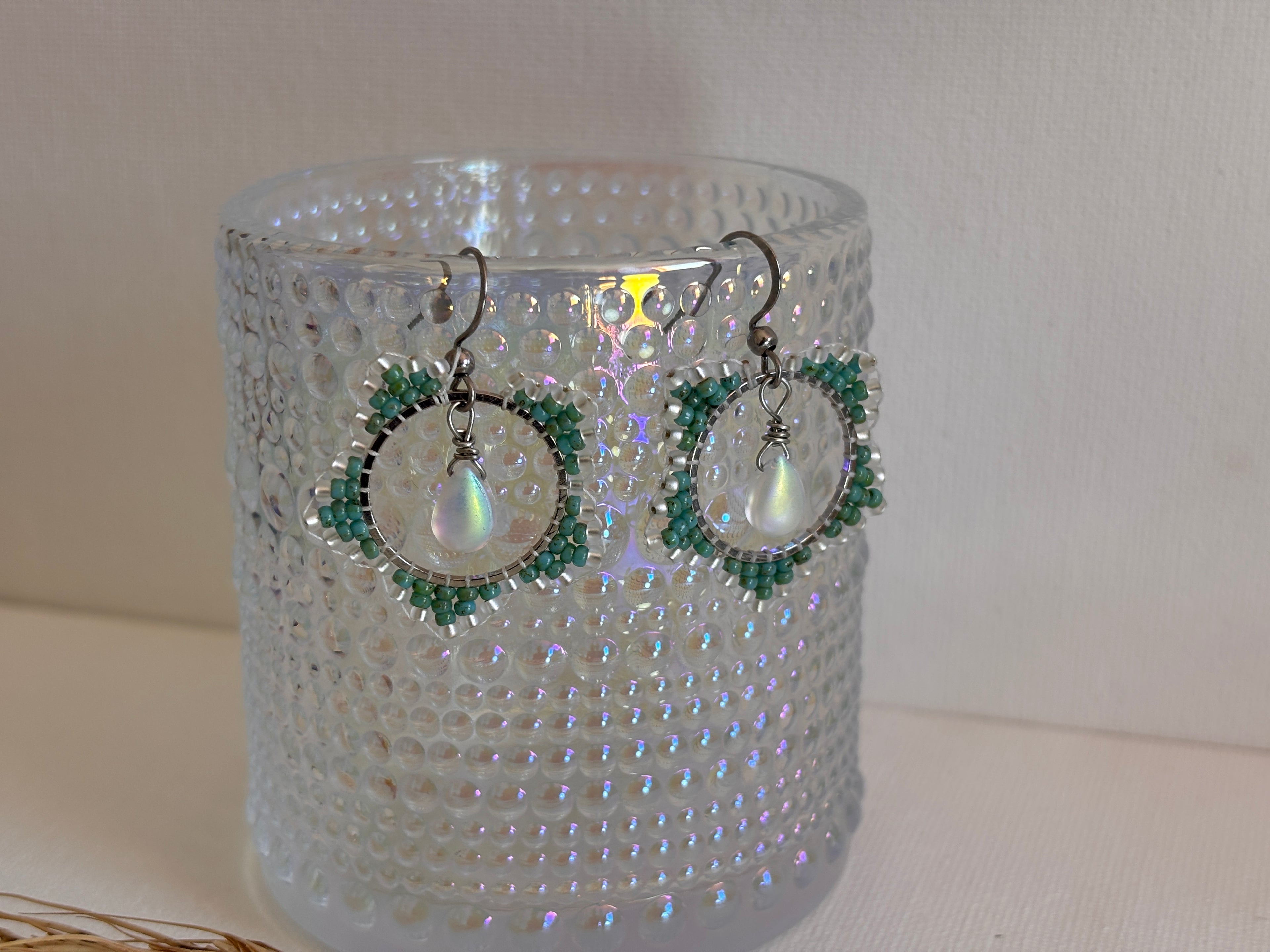 Teal Mermaid Tears Beaded Hoop Earrings