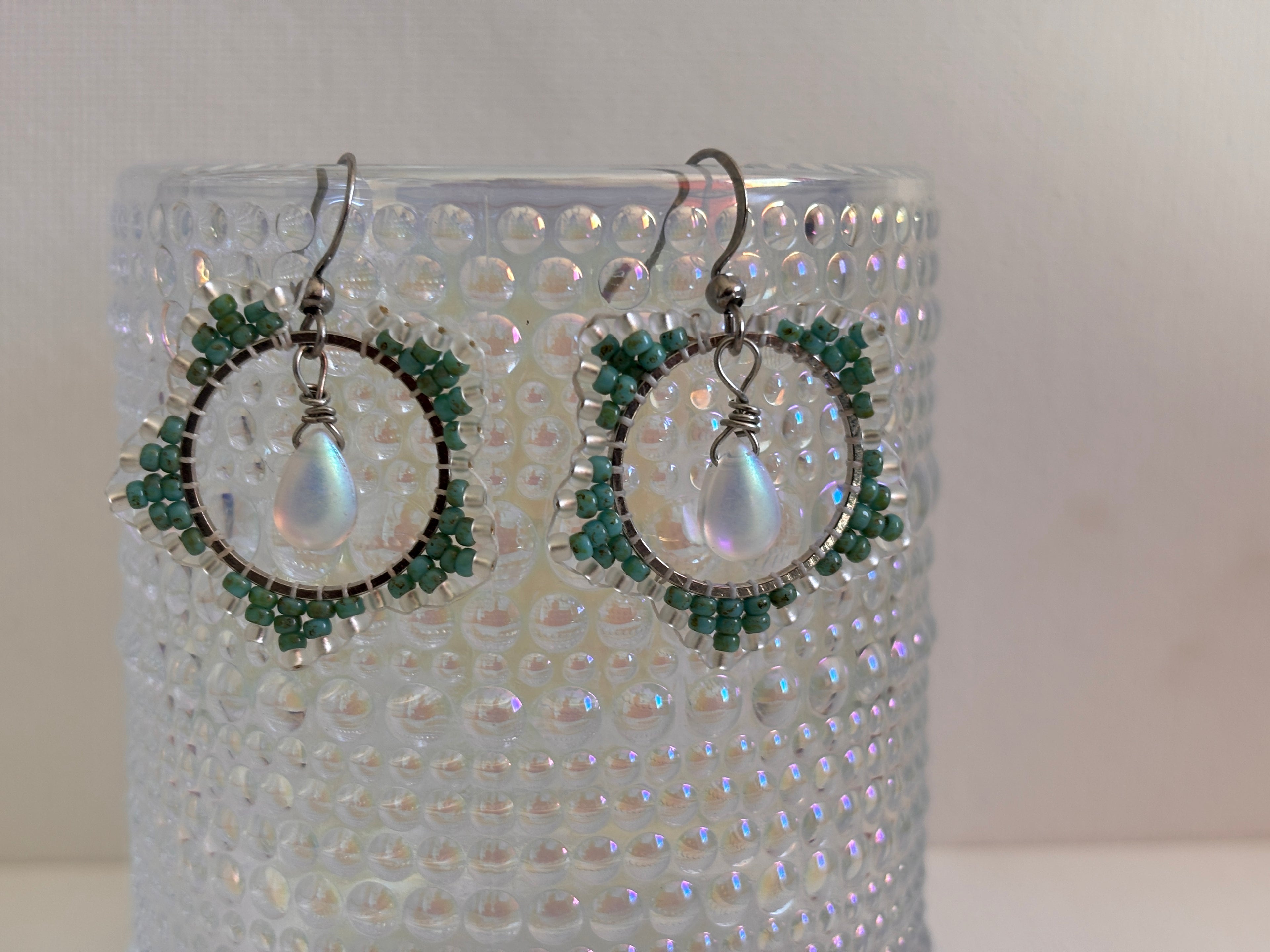 Teal Mermaid Tears Beaded Hoop Earrings