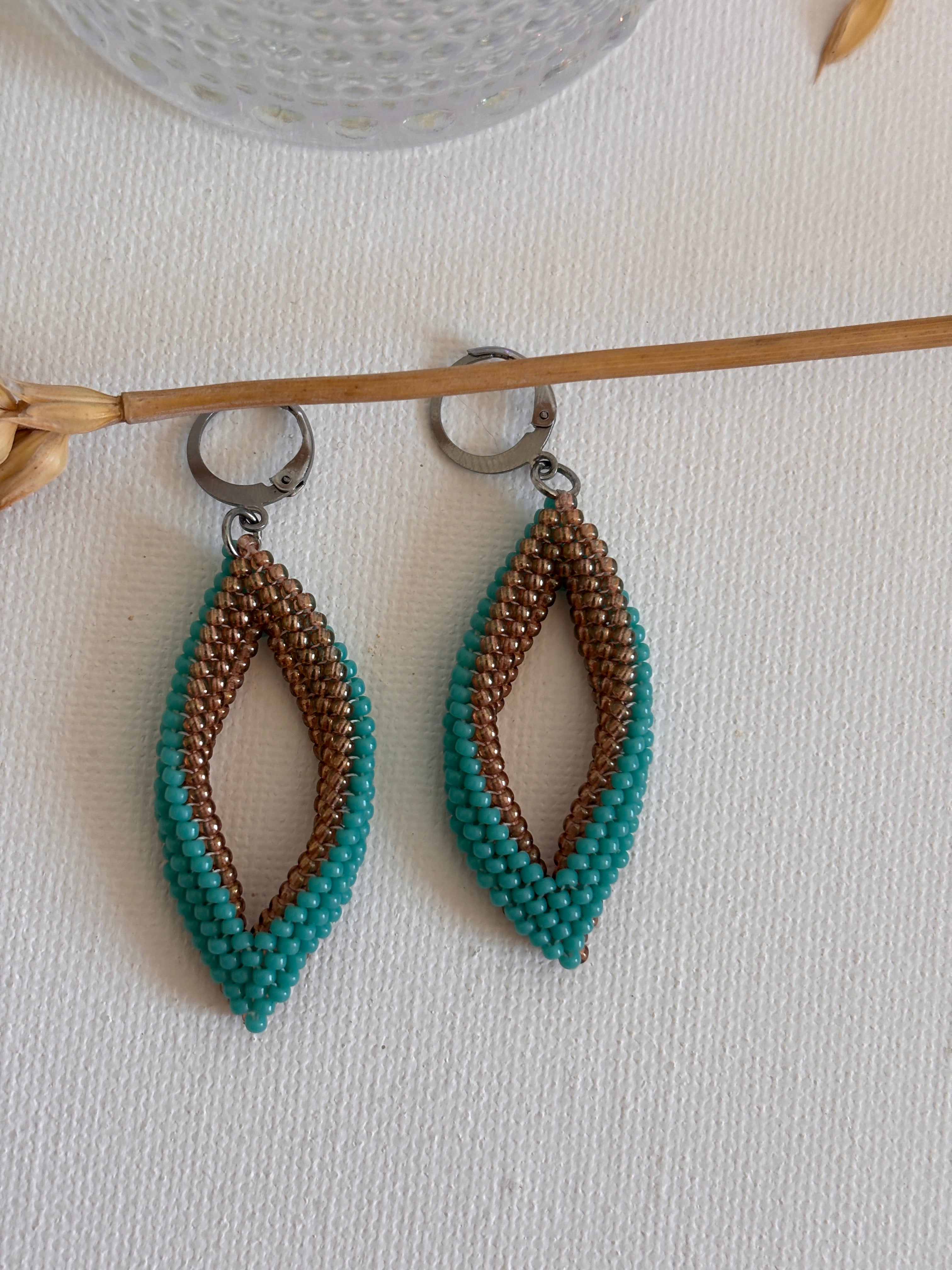 Two-Tone Leaf Beaded Earrings