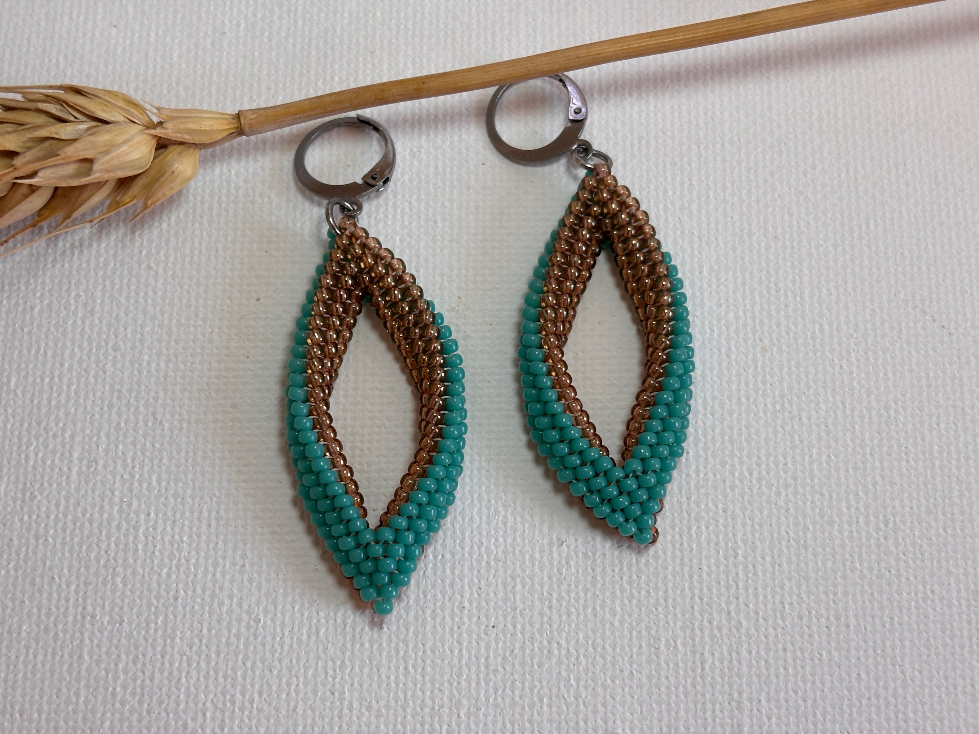 Two-Tone Leaf Beaded Earrings