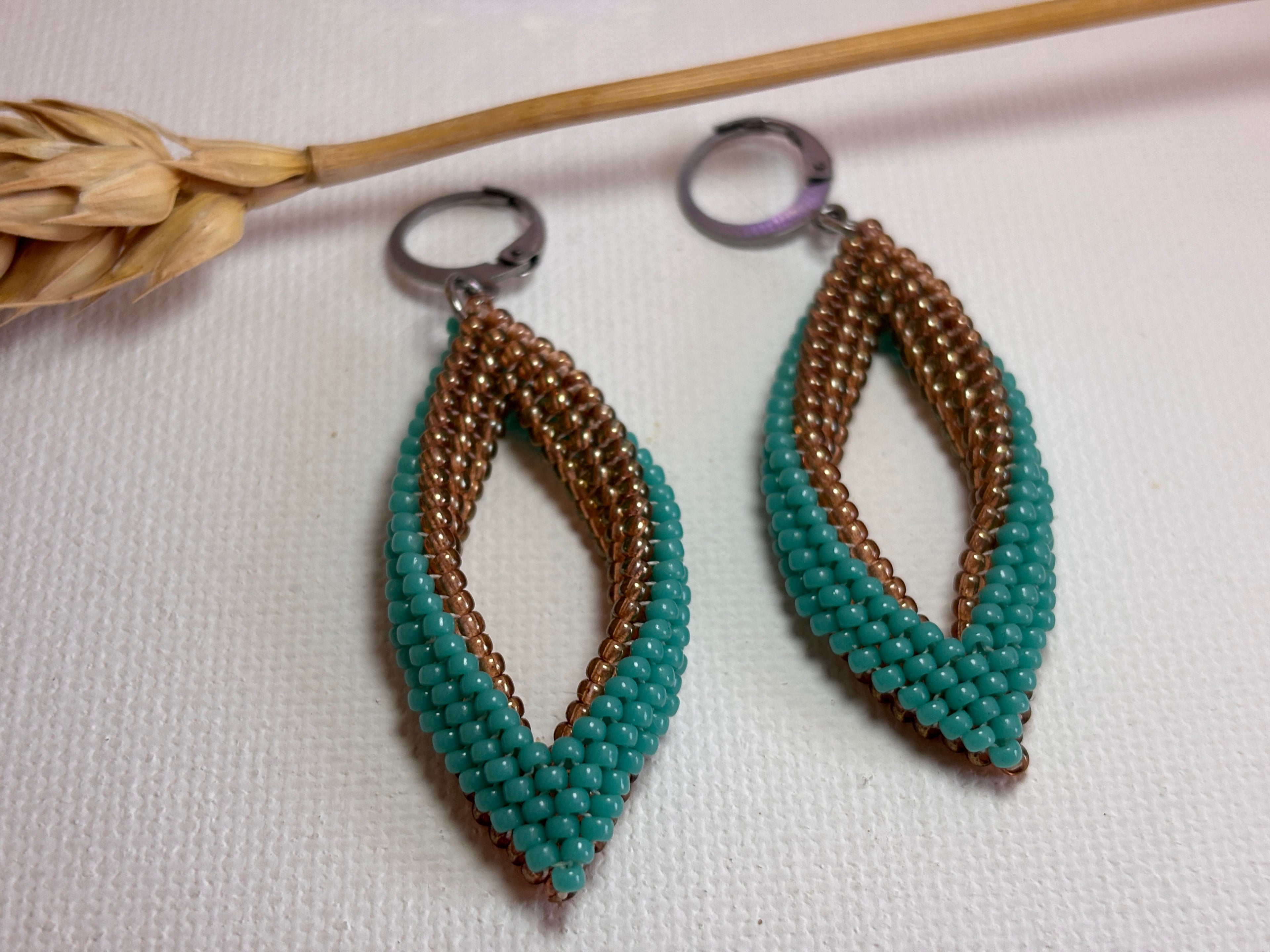 Two-Tone Leaf Beaded Earrings