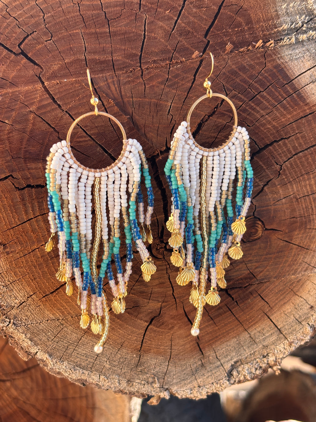 By The Seashore Beaded Fringe Earrings