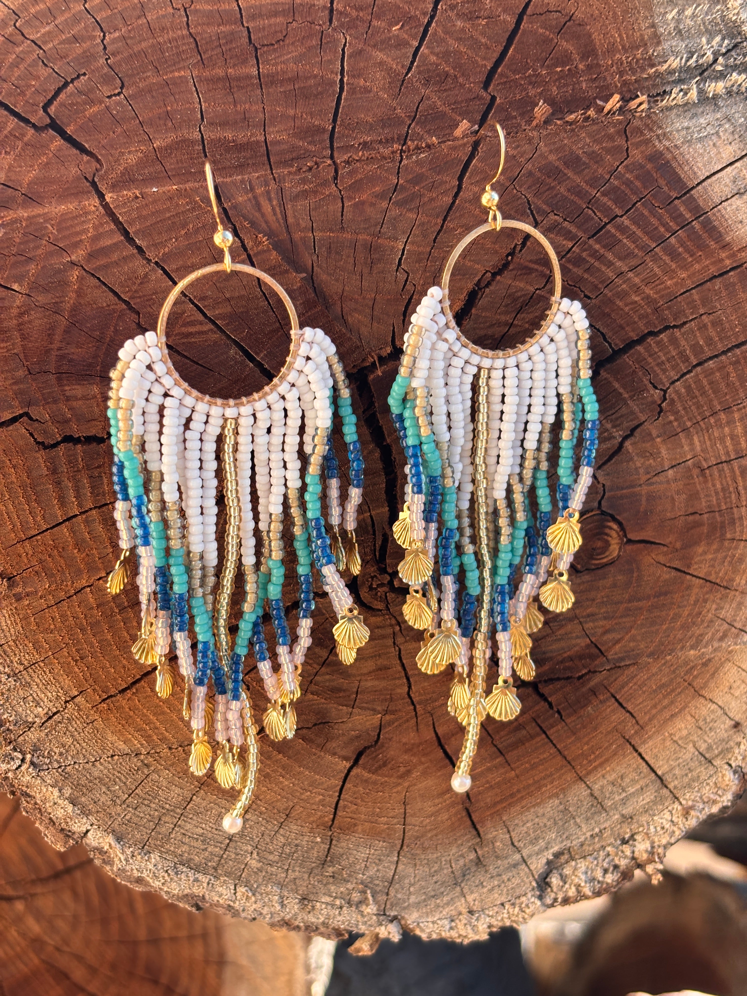 By The Seashore Beaded Fringe Earrings
