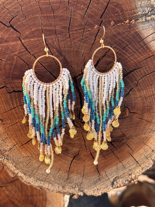By The Seashore Beaded Fringe Earrings