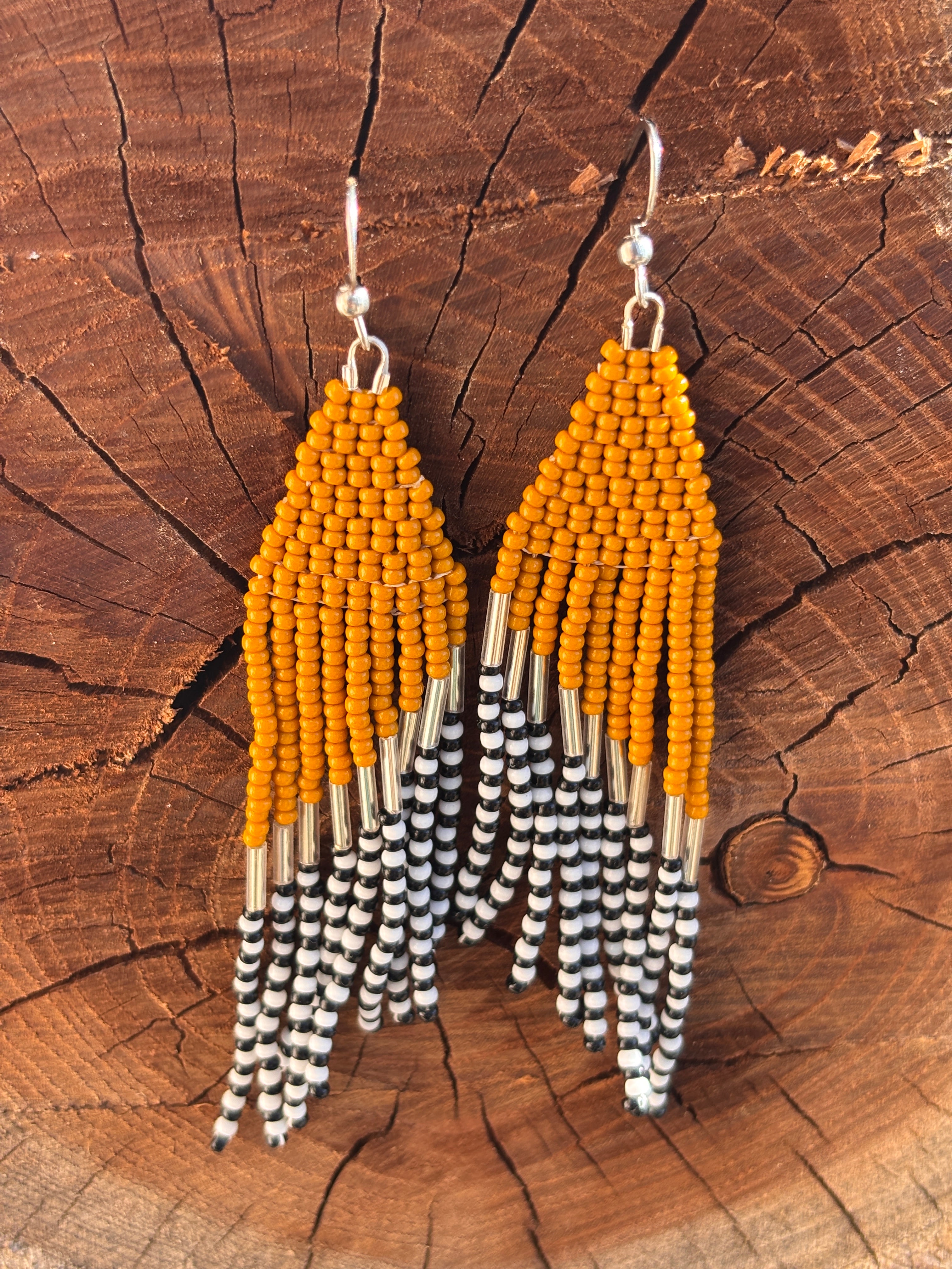 Yellow Beaded Fringe Earrings